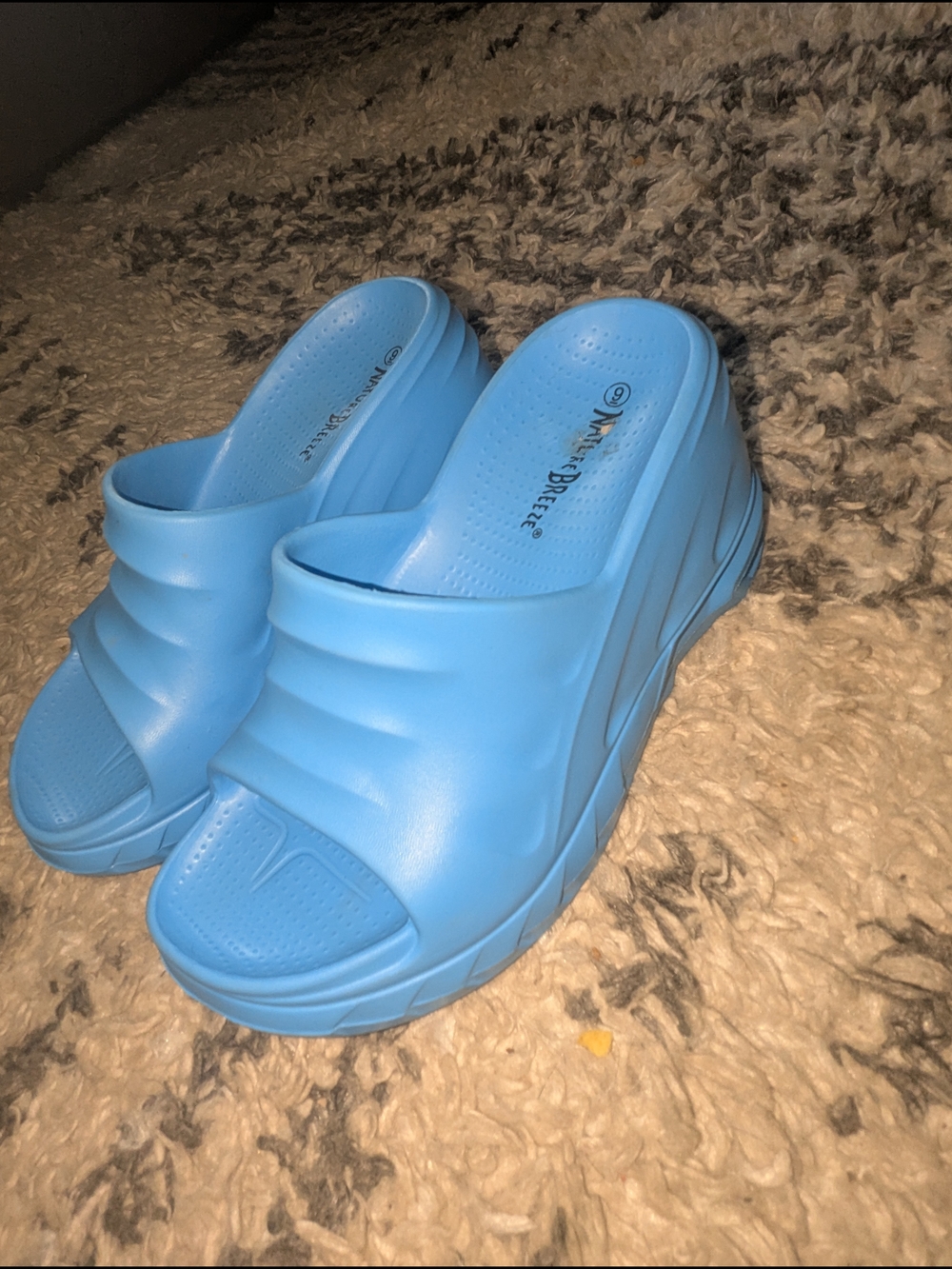 Nature Breeze Light Blue Platform Slide Sandals